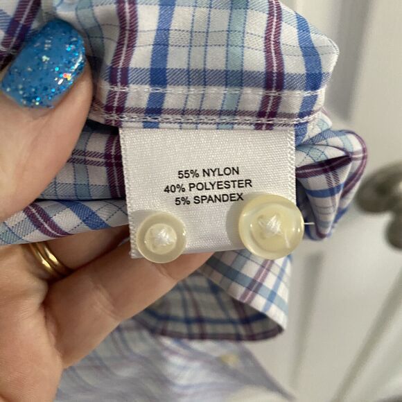 Peter Millar shirt Mens Large Short Sleeve Button Up Cotton Plaid preppy - Picture 4 of 7